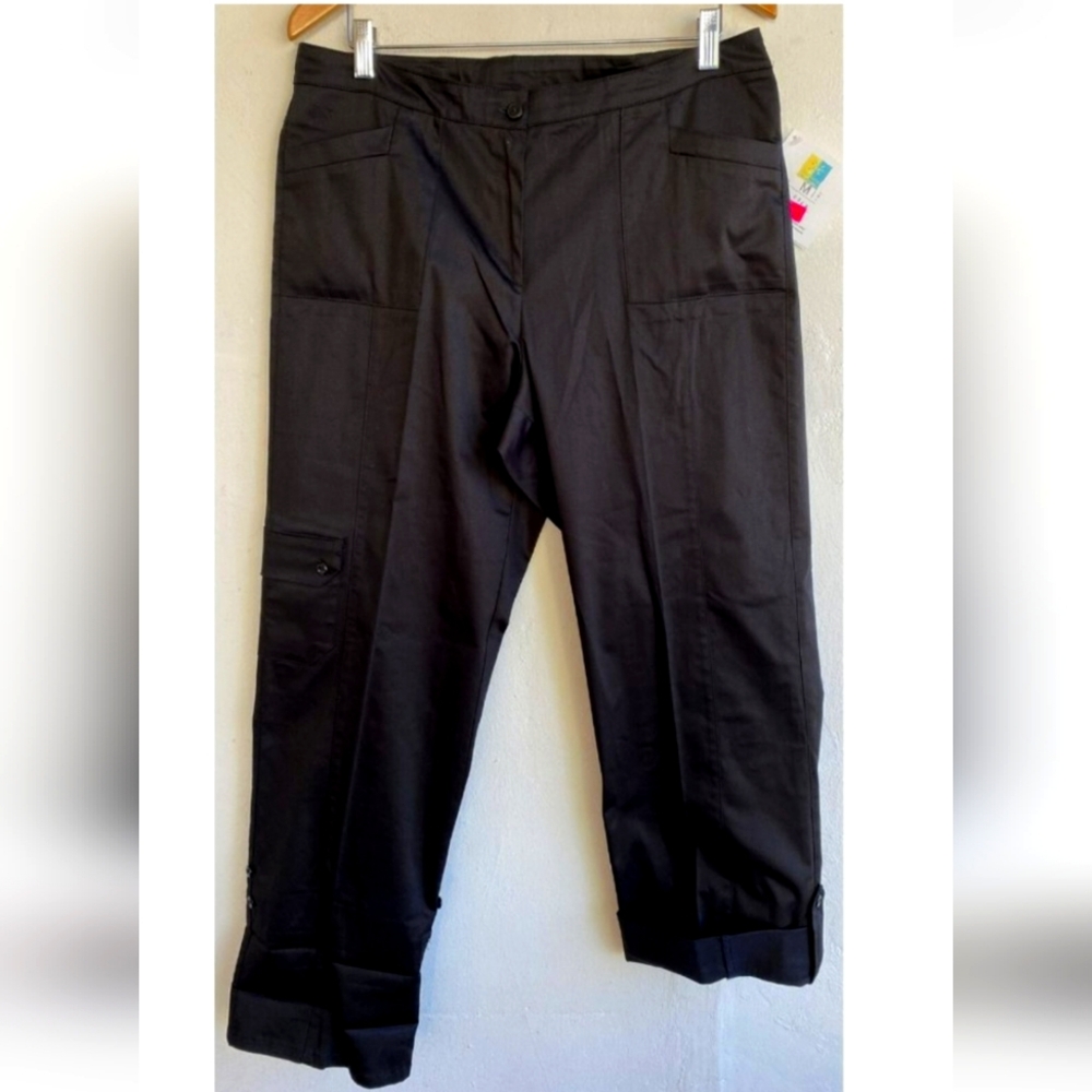 NWT Sea Suns Women's CARGO pants 34x 30 Black Adjustable Hem $70